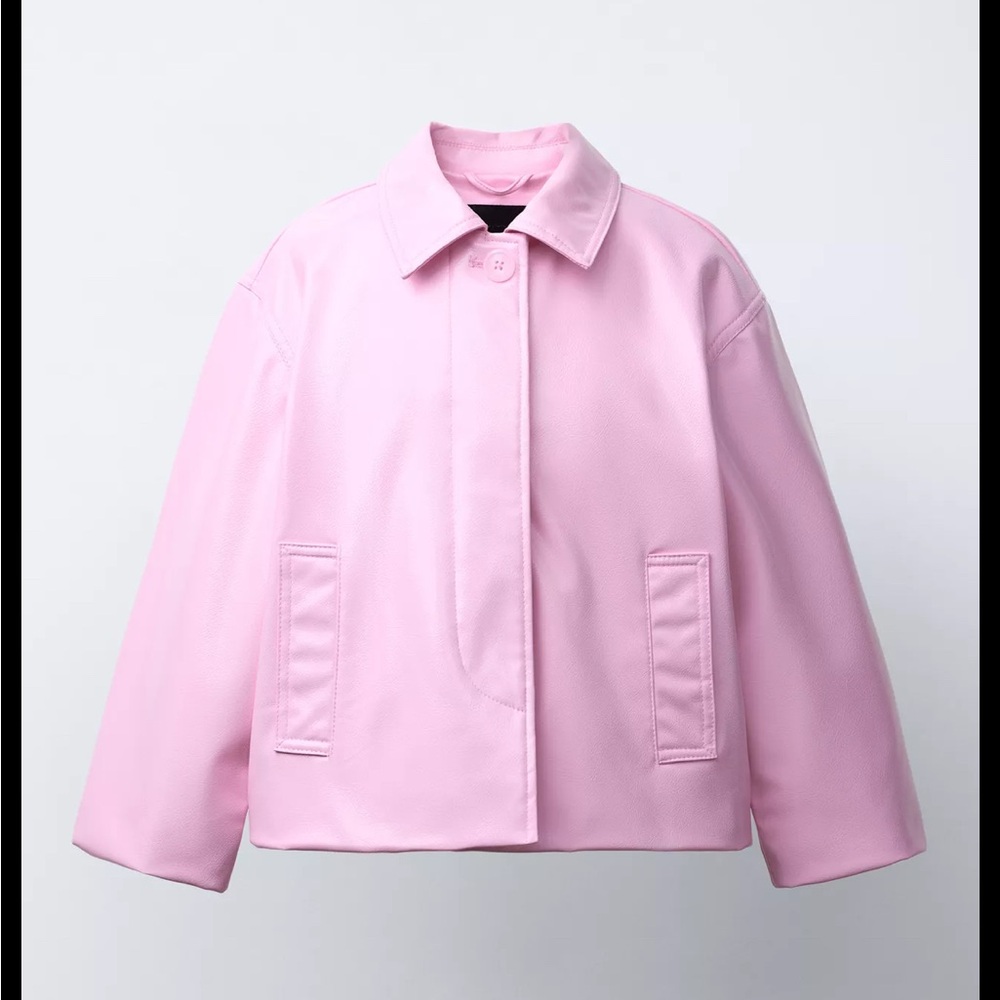 Zara Light Pink Faux Leather Bomber Jacket